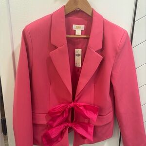 Anthropologie Pink Bow-Front Blazer